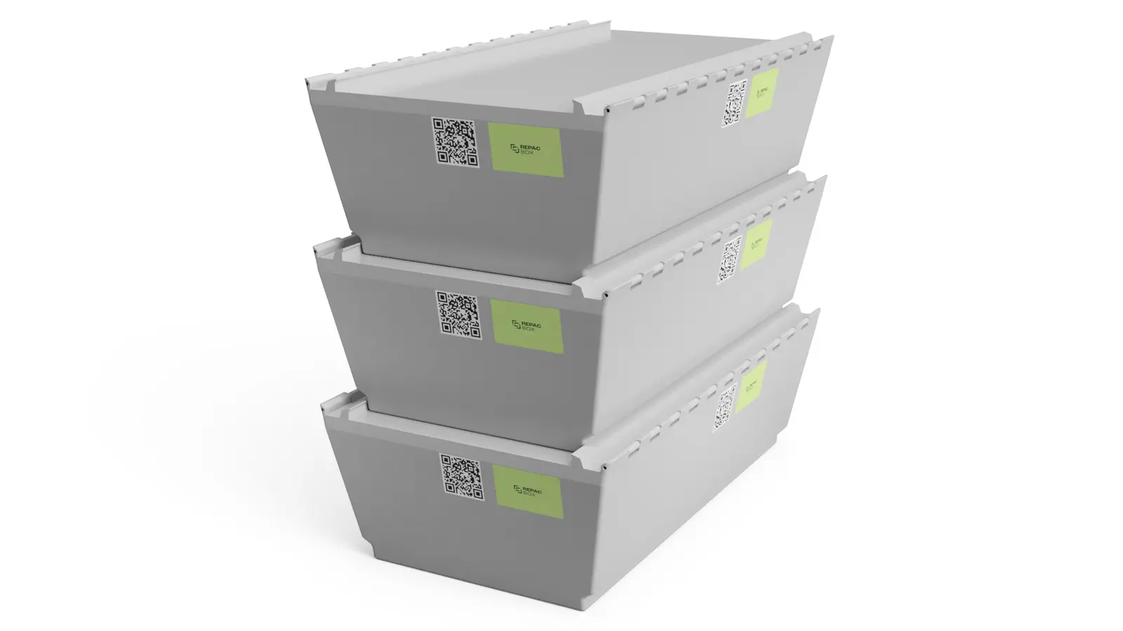 Wizualizacja ułożonych wielorazowych opakowań transportowych RepacBox